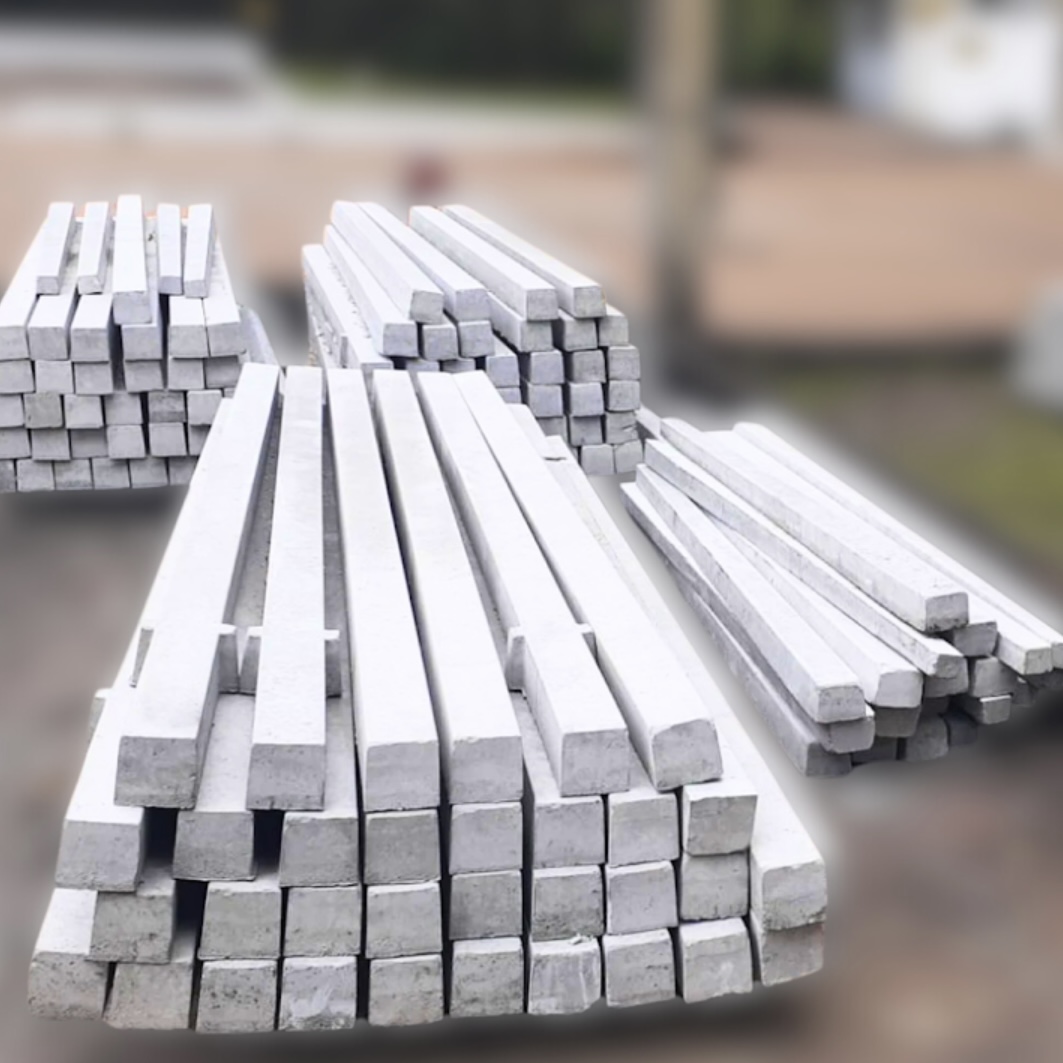 Peças de concreto alinhadas para pronta entrega